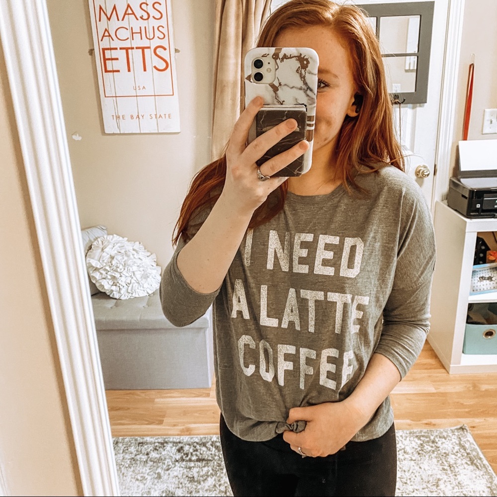 “I Need a Latte Coffee” Gray Graphic Tee